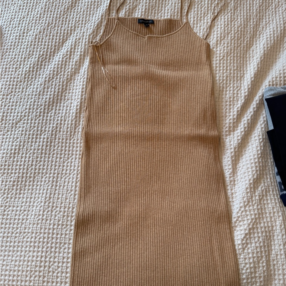 Banana Republic Tan Ribbed Sheath Midi Dress